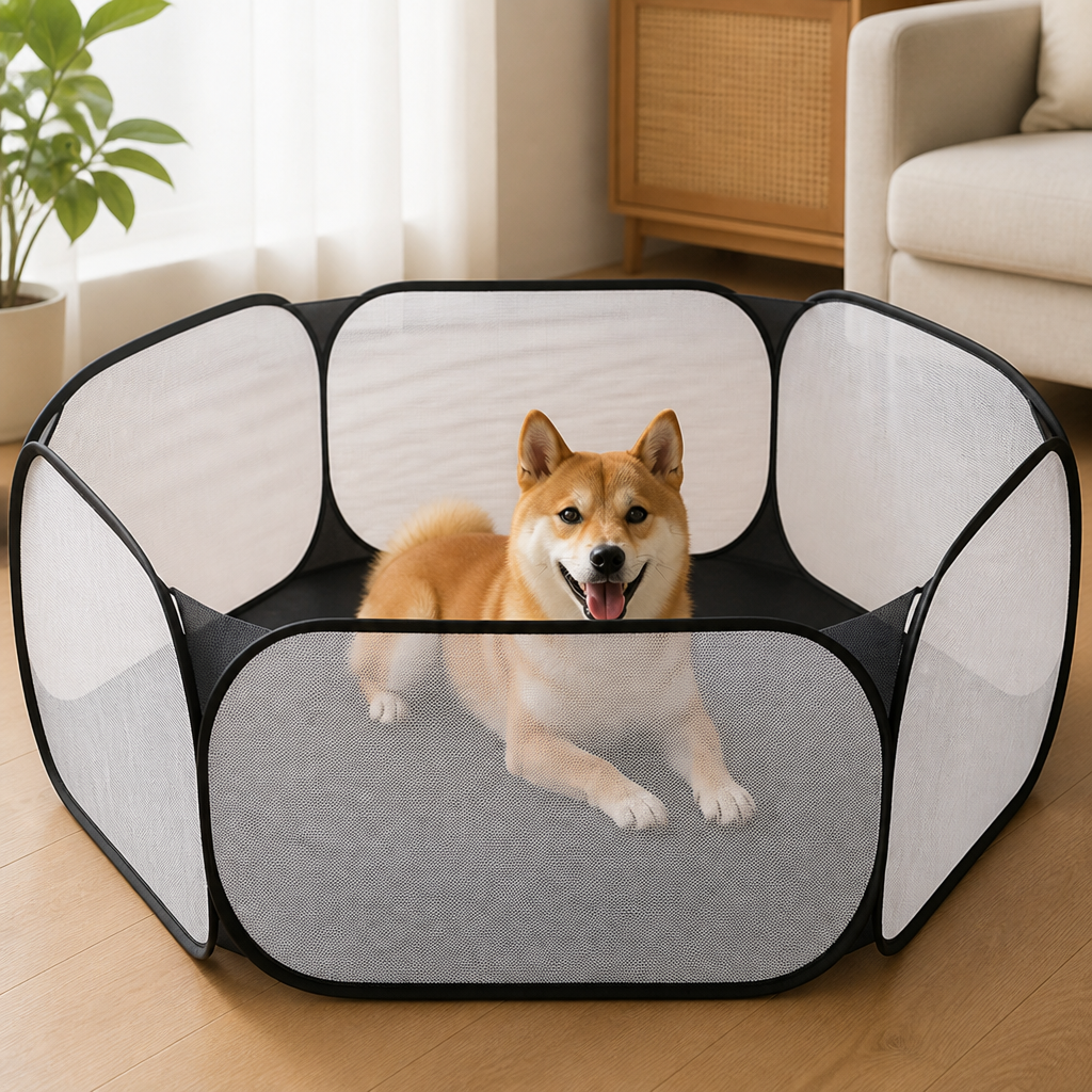 DogBedHouse Pop-Up Transparent Pet Playpen