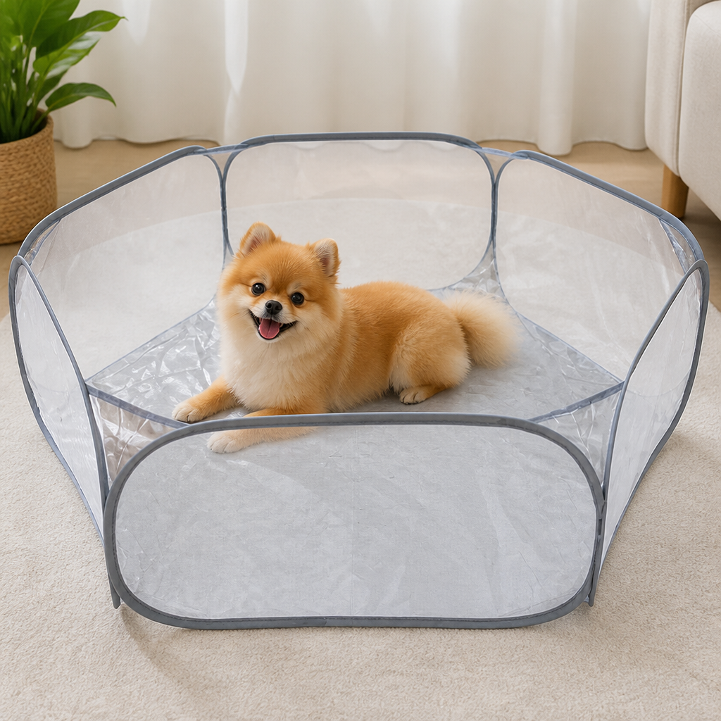 DogBedHouse Pop-Up Transparent Pet Playpen
