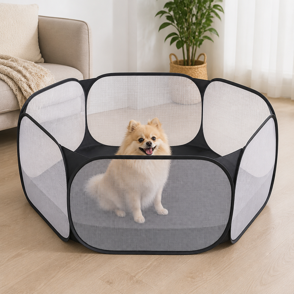 DogBedHouse Pop-Up Transparent Pet Playpen