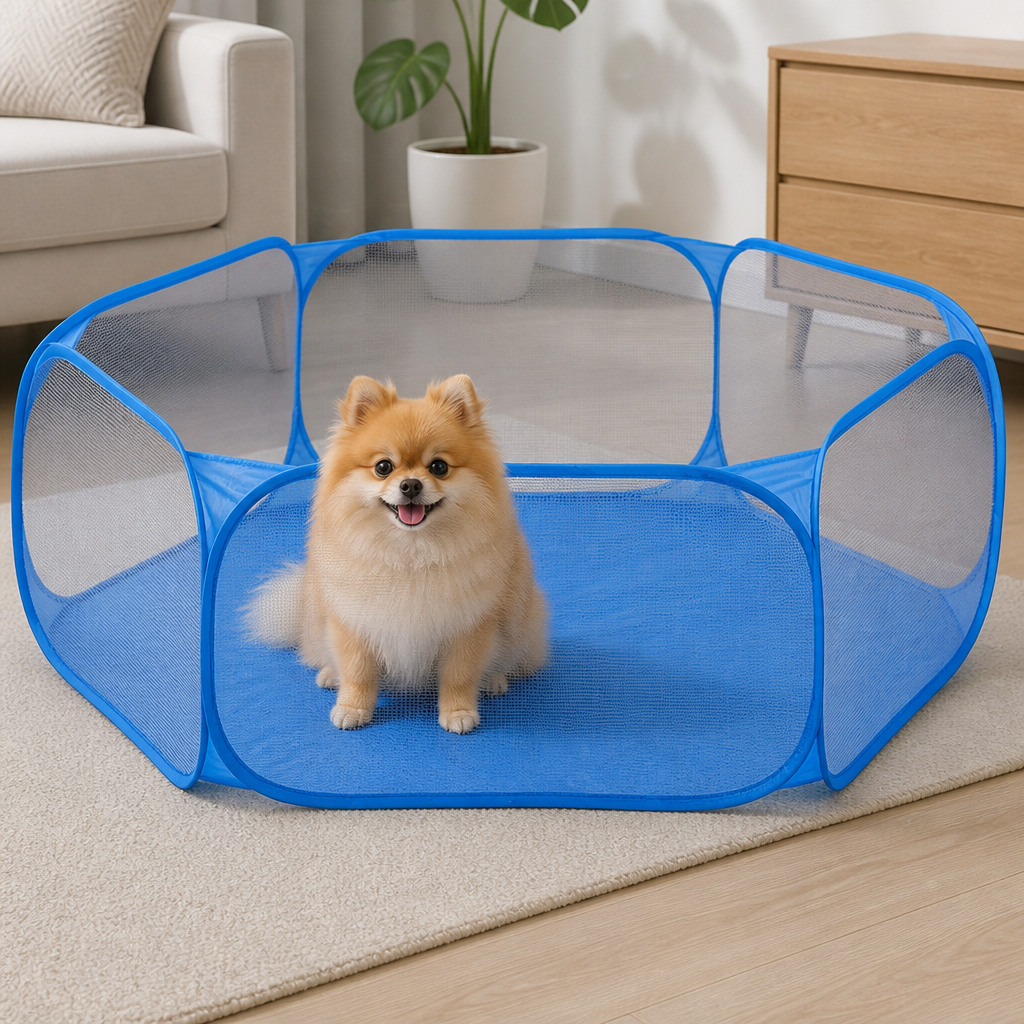 DogBedHouse Pop-Up Transparent Pet Playpen