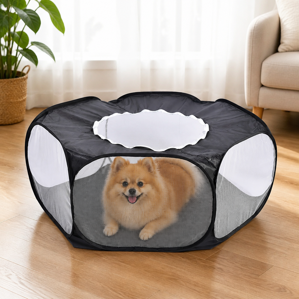 DogBedHouse Pop-Up Transparent Pet Playpen