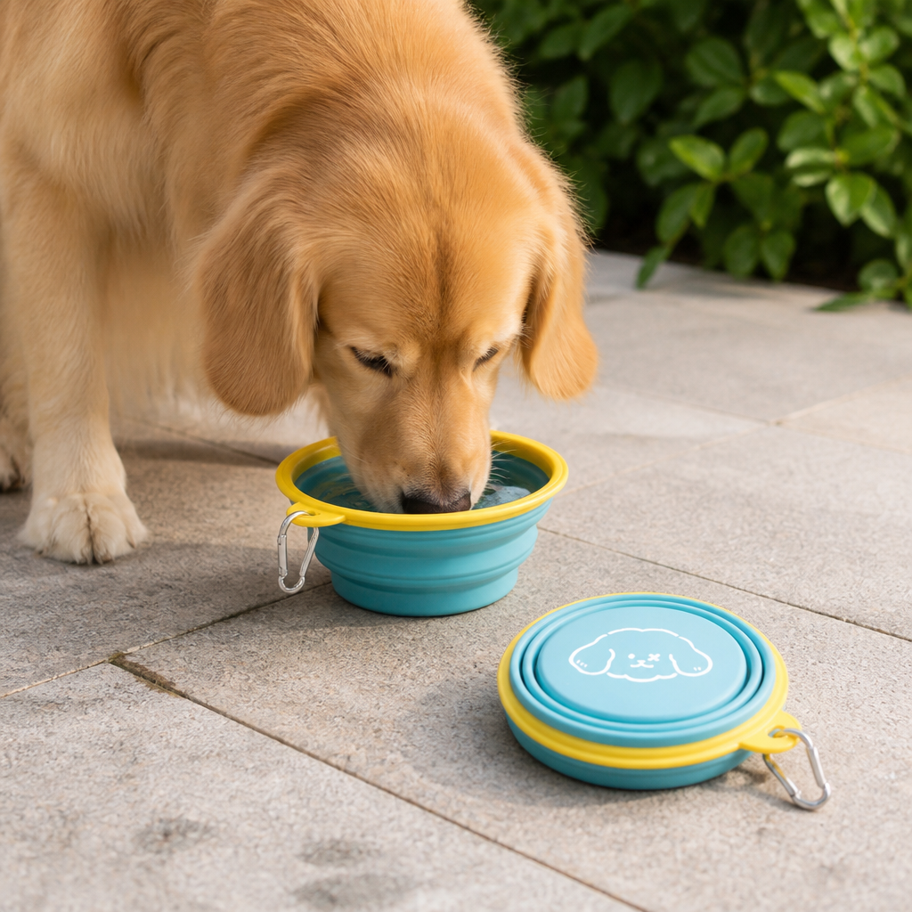 DogBedHouse Portable Collapsible Silicone Pet Bowl (Leash Clip)