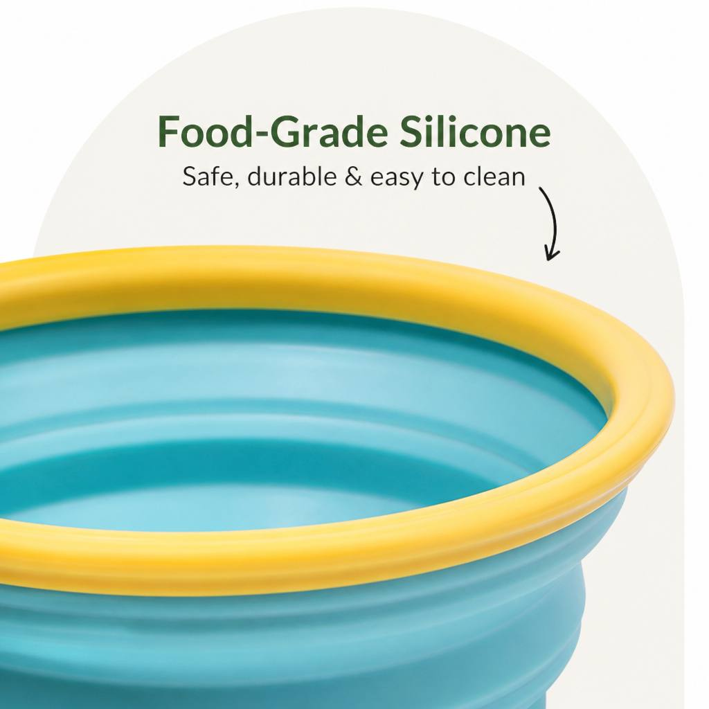 DogBedHouse Portable Collapsible Silicone Pet Bowl (Leash Clip)