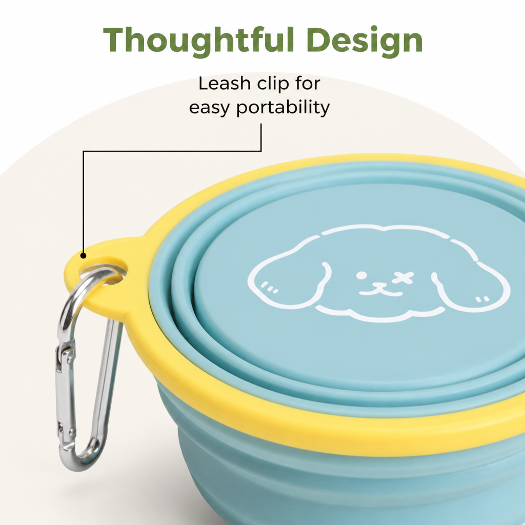 DogBedHouse Portable Collapsible Silicone Pet Bowl (Leash Clip)