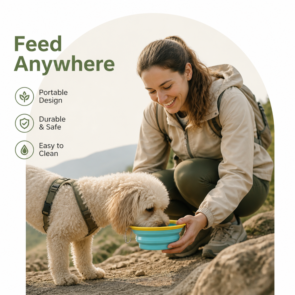 DogBedHouse Portable Collapsible Silicone Pet Bowl (Leash Clip)