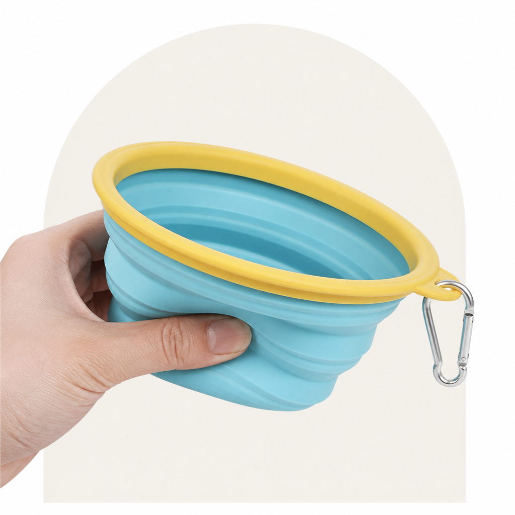 DogBedHouse Portable Collapsible Silicone Pet Bowl (Leash Clip)