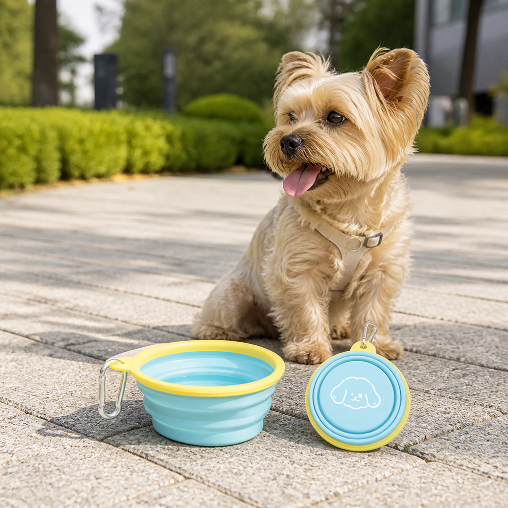 DogBedHouse Portable Collapsible Silicone Pet Bowl (Leash Clip)