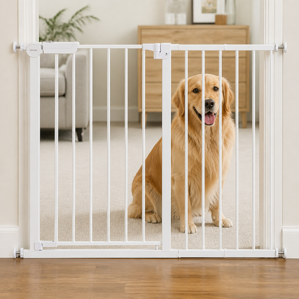 DogBedHouse Pressure-Mount Auto-Close Steel Baby & Pet Gate