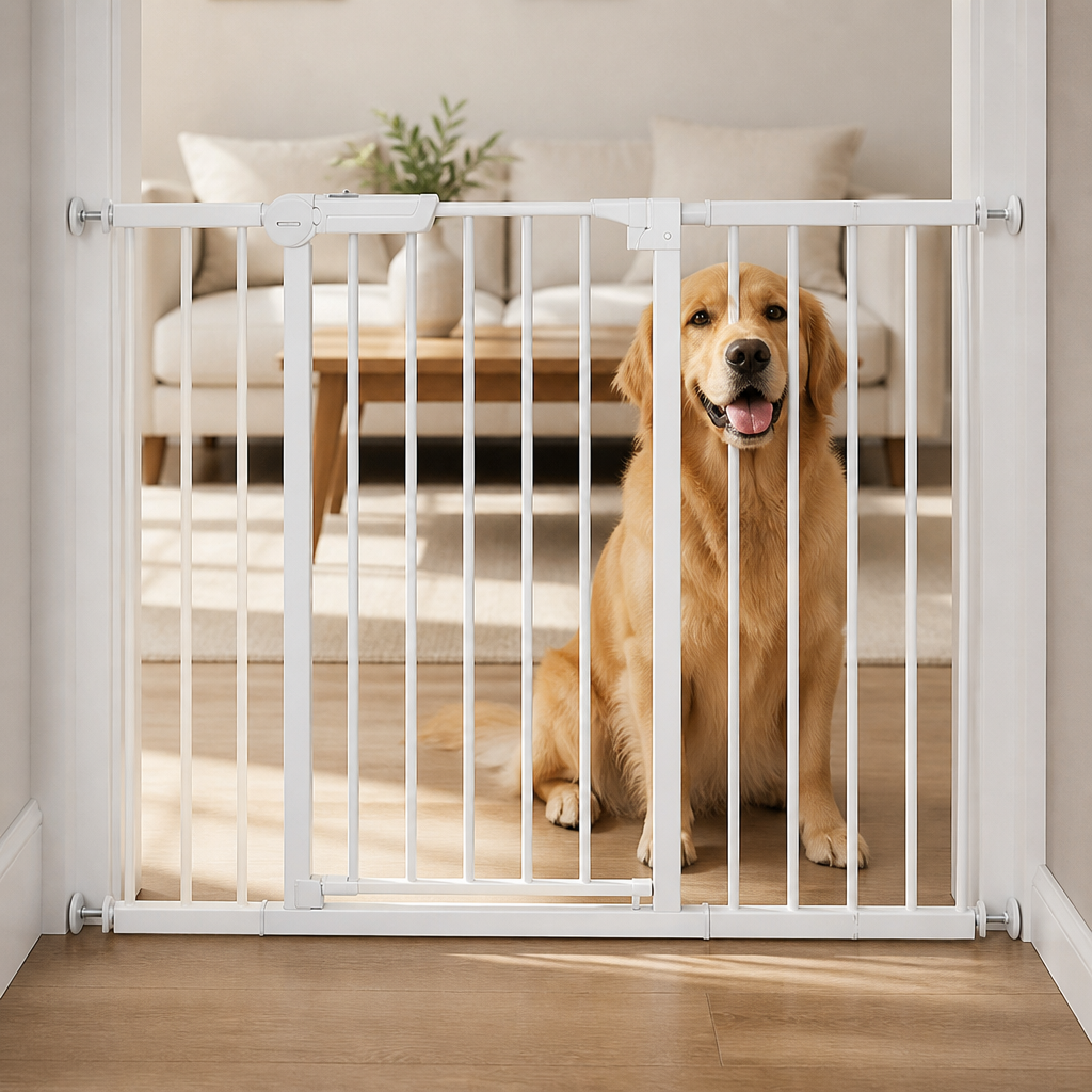 DogBedHouse Pressure-Mount Auto-Close Steel Baby & Pet Gate
