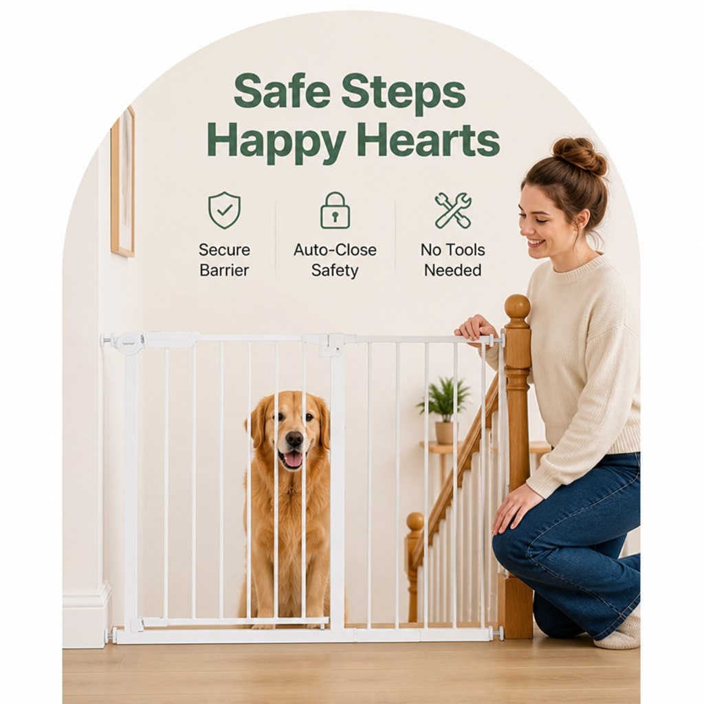 DogBedHouse Pressure-Mount Auto-Close Steel Baby & Pet Gate