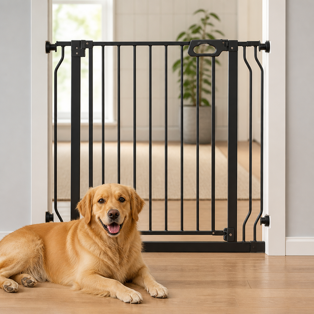 DogBedHouse Pressure-Mount Auto-Close Steel Baby & Pet Gate