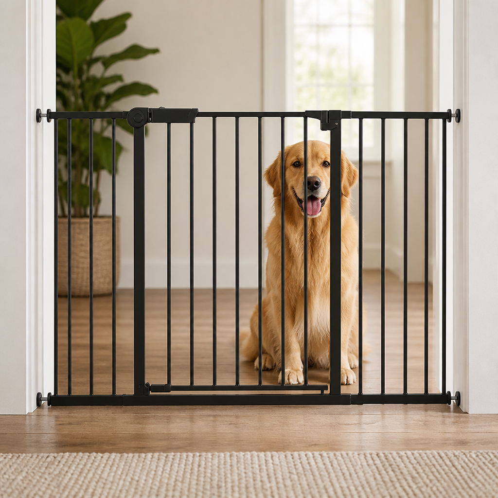 DogBedHouse Pressure-Mount Auto-Close Steel Baby & Pet Gate