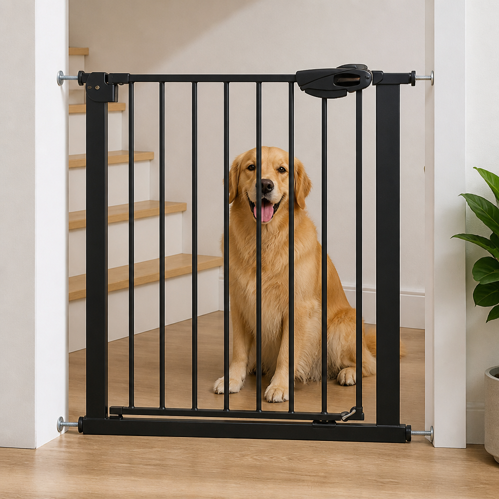 DogBedHouse Pressure-Mounted Auto-Close & Double Lock Pet Gate