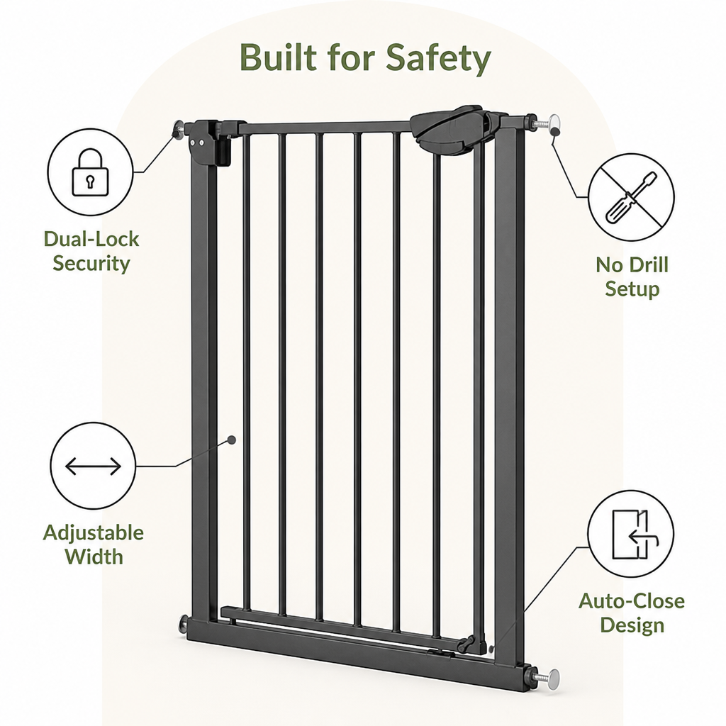 DogBedHouse Pressure-Mounted Auto-Close & Double Lock Pet Gate