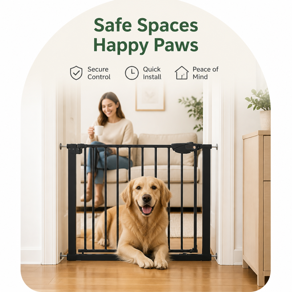 DogBedHouse Pressure-Mounted Auto-Close & Double Lock Pet Gate