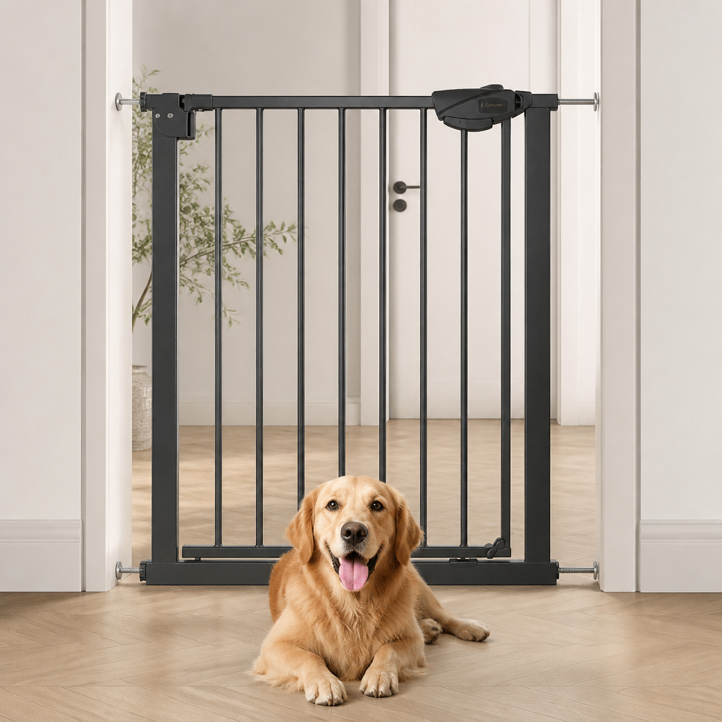 DogBedHouse Pressure-Mounted Auto-Close & Double Lock Pet Gate
