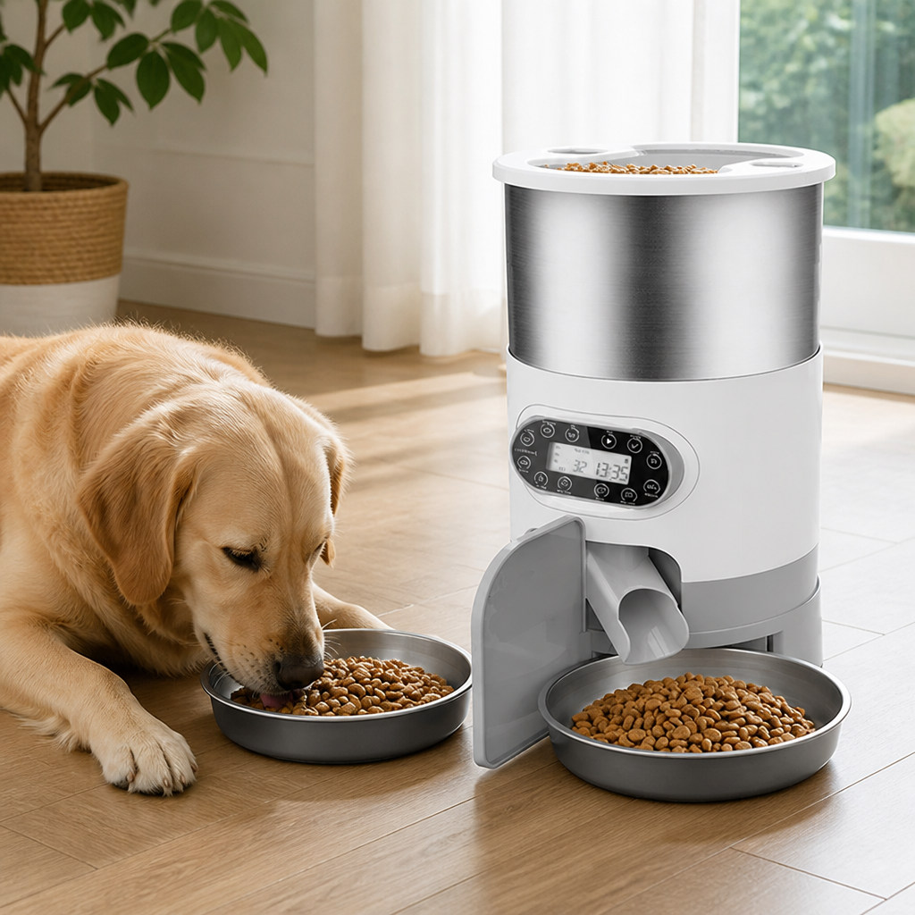 DogBedHouse Programmable Portion Control Automatic Pet Feeder (Removable Stainless Steel Bowl)