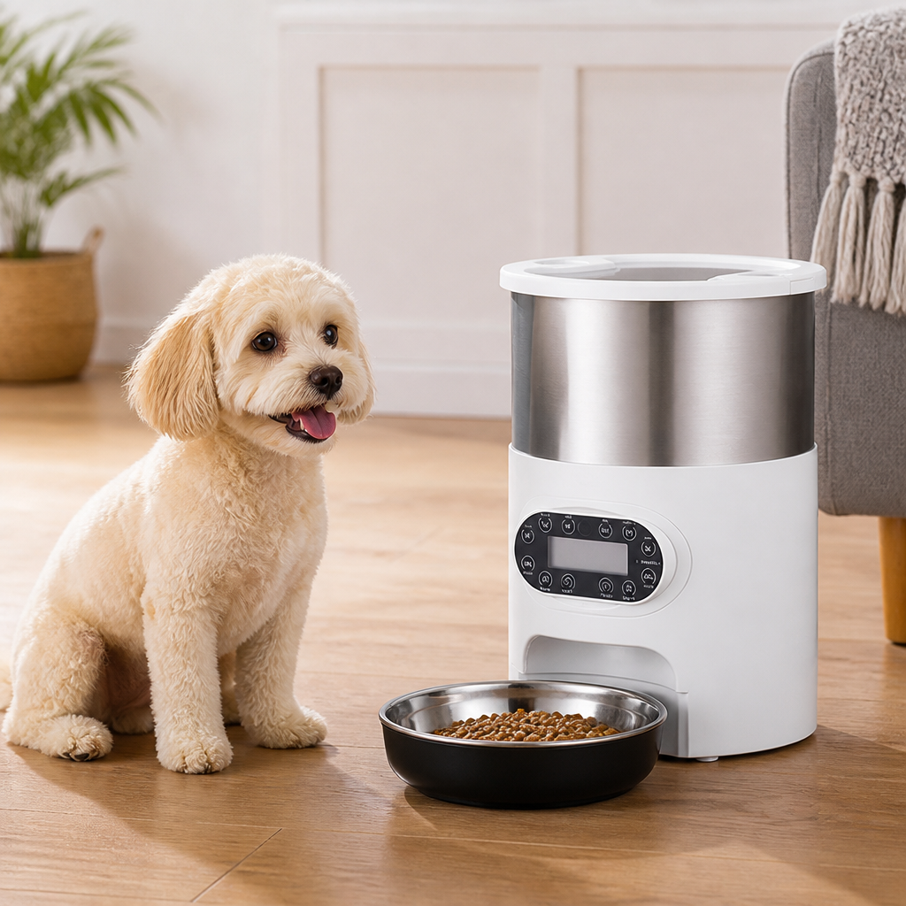 DogBedHouse Programmable Portion Control Automatic Pet Feeder (Removable Stainless Steel Bowl)