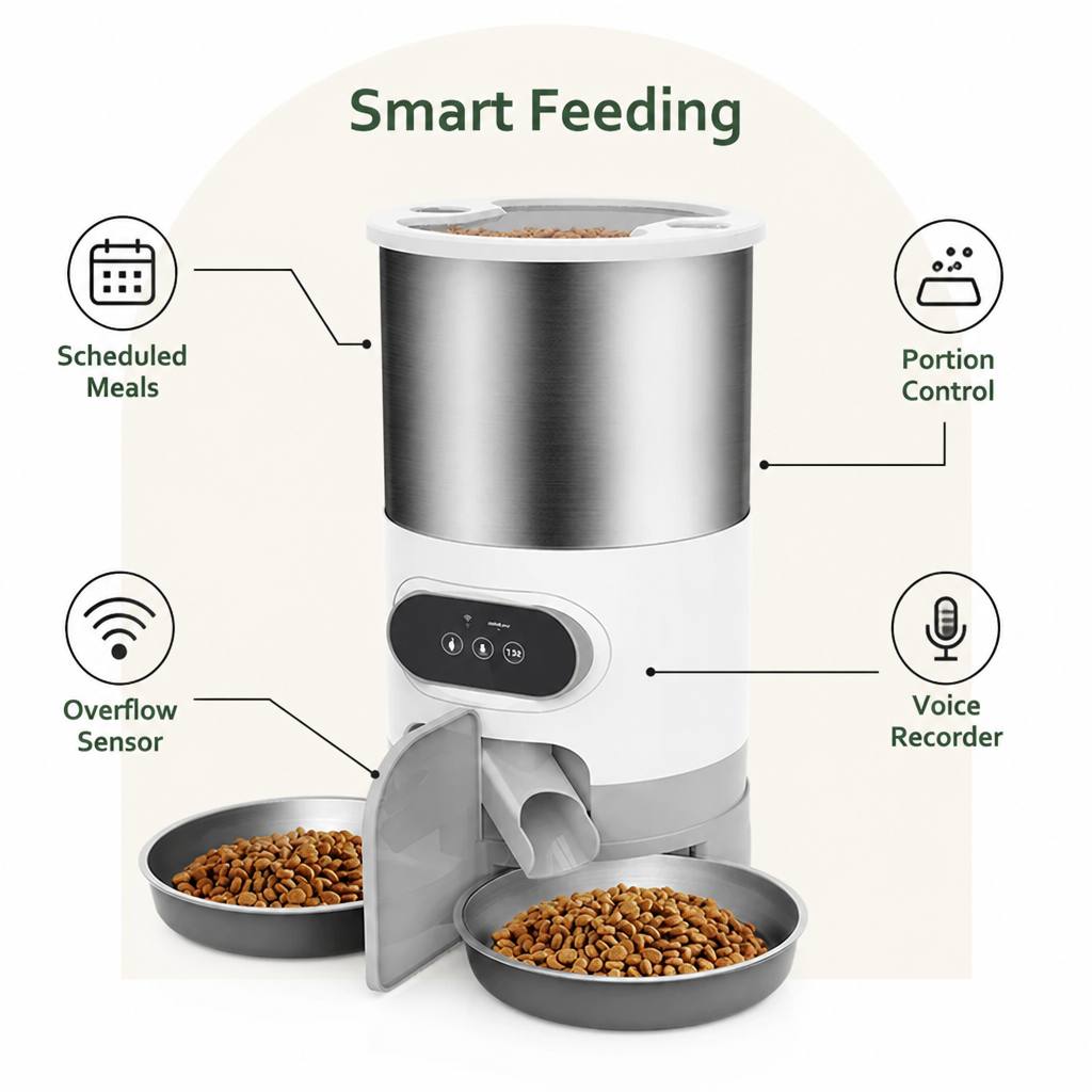 DogBedHouse Programmable Portion Control Automatic Pet Feeder (Removable Stainless Steel Bowl)