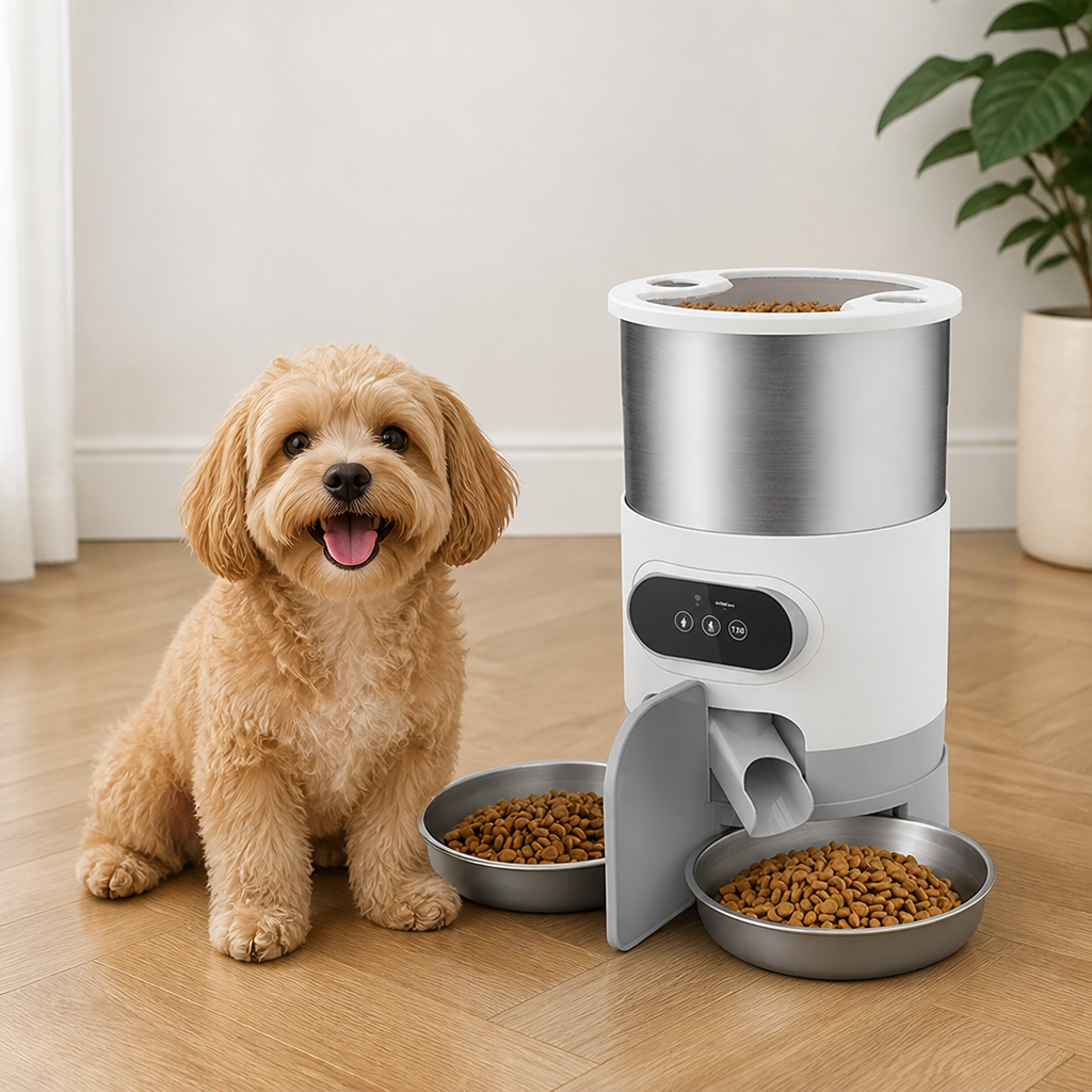 DogBedHouse Programmable Portion Control Automatic Pet Feeder (Removable Stainless Steel Bowl)