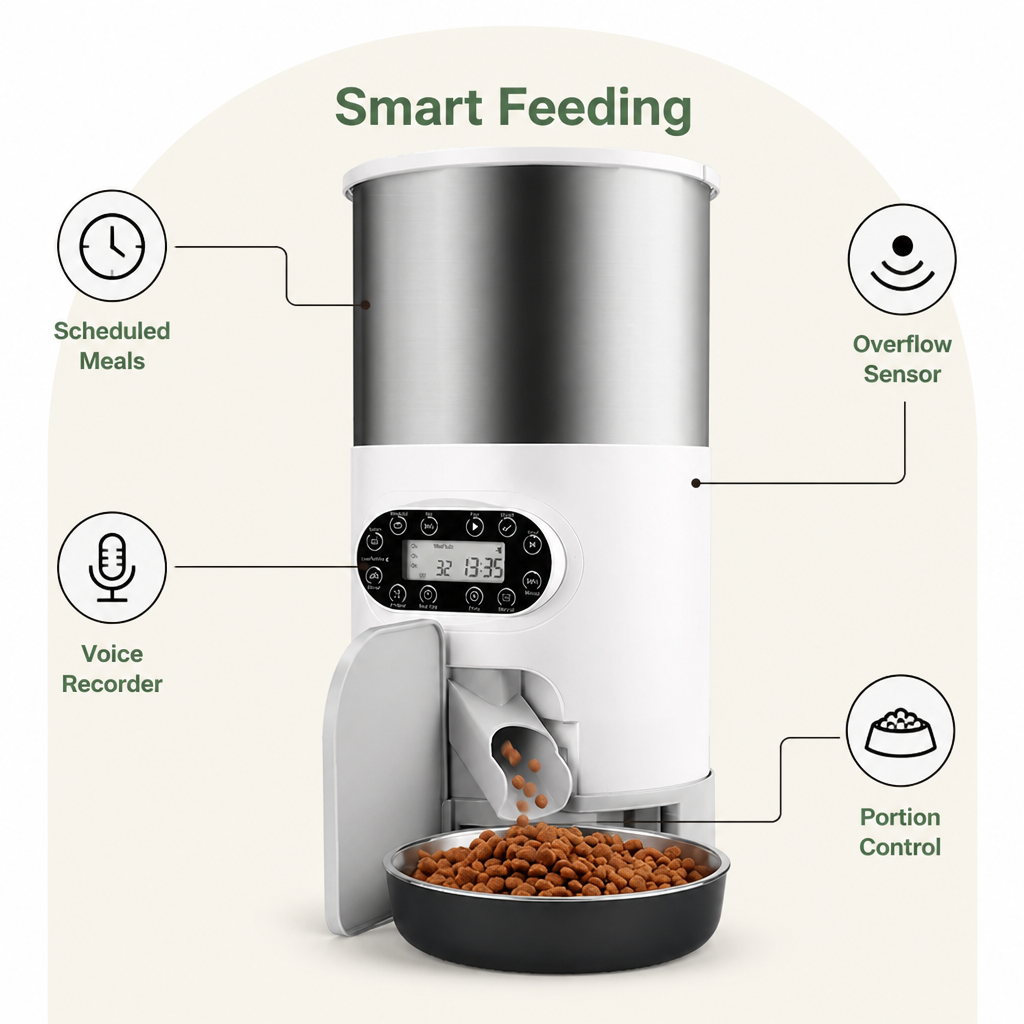 DogBedHouse Programmable Portion Control & Infrared Anti-Overflow Pet Feeder