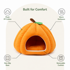 DogBedHouse Pumpkin-Shaped Plush PP Cotton & Non-Slip Pet House (Removable Cushion)