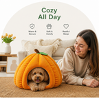 DogBedHouse Pumpkin-Shaped Plush PP Cotton & Non-Slip Pet House (Removable Cushion)