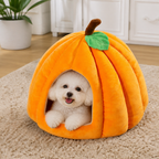 DogBedHouse Pumpkin-Shaped Plush PP Cotton & Non-Slip Pet House (Removable Cushion)