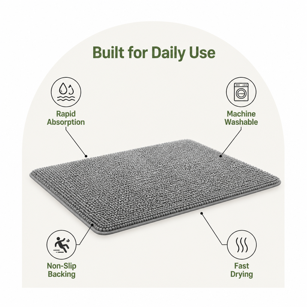 DogBedHouse Quick-Dry Microfiber & Non-Slip Dog Door Mat