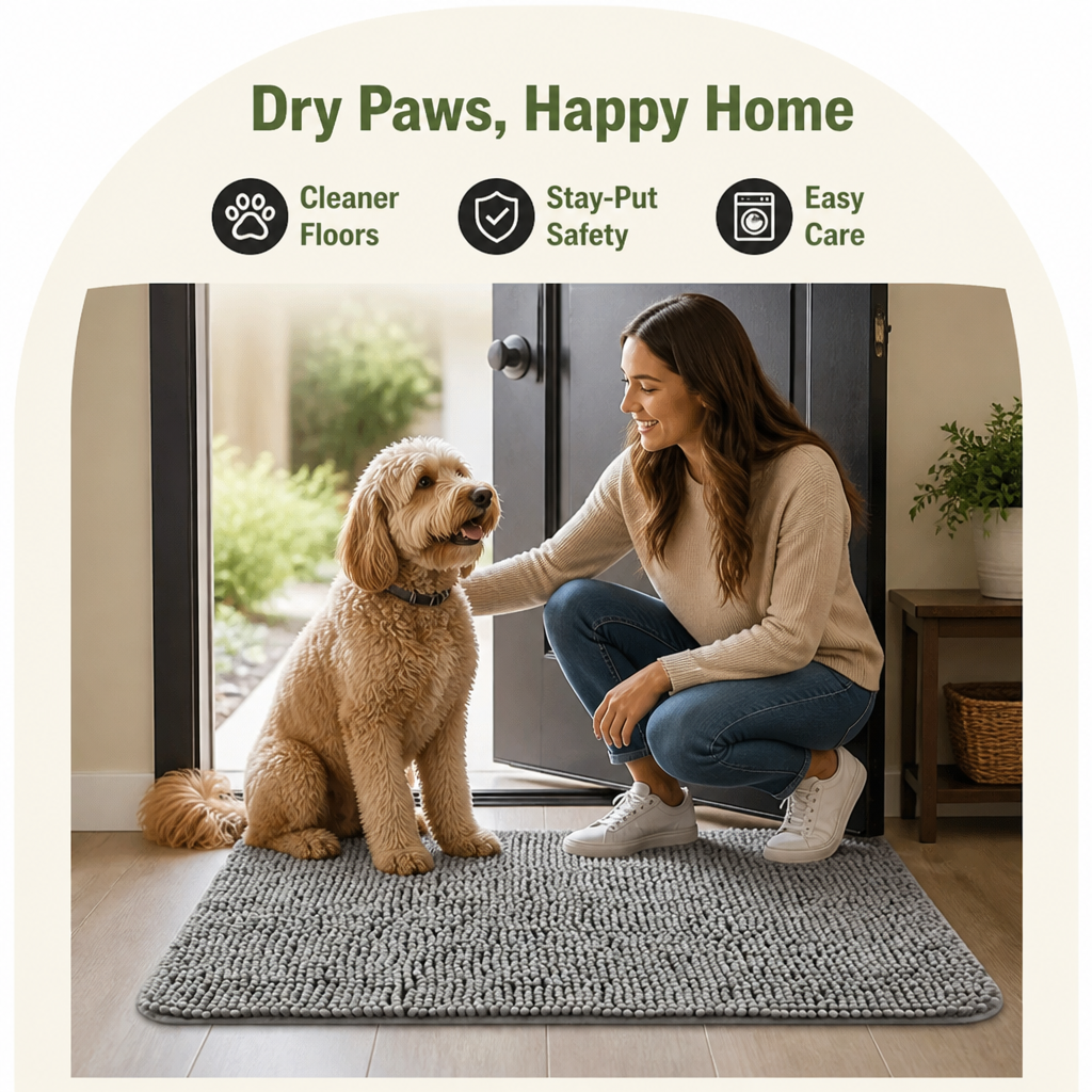 DogBedHouse Quick-Dry Microfiber & Non-Slip Dog Door Mat