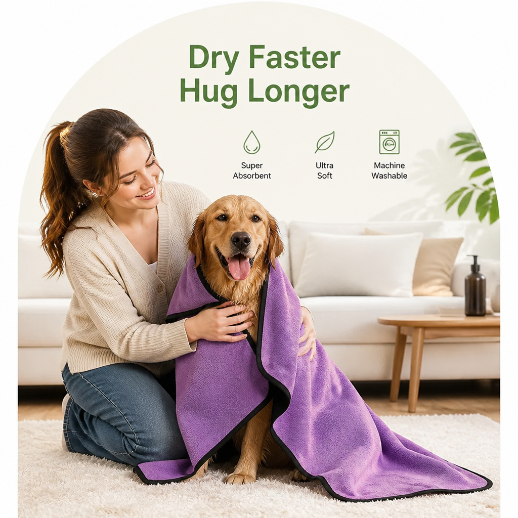 DogBedHouse Quick-Dry Ultra-Fine Fiber & Super-Absorbent Pet Towel (Machine Washable)