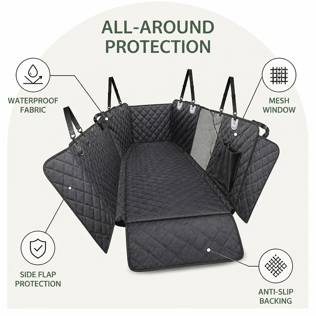 DogBedHouse Quilted Waterproof & Anti-Slip Backseat Hammock