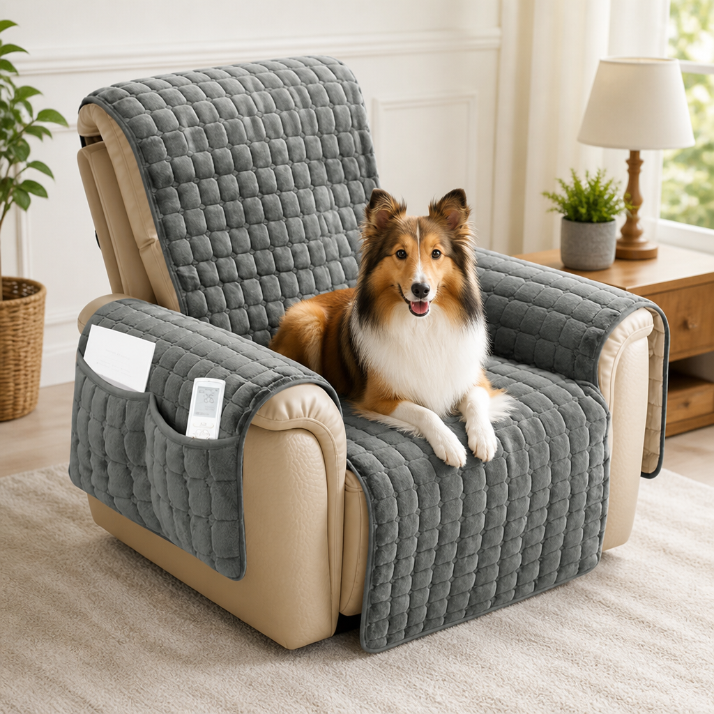 DogBedHouse Quilted Waterproof & Anti-Slip Recliner Cover (Side Pockets)