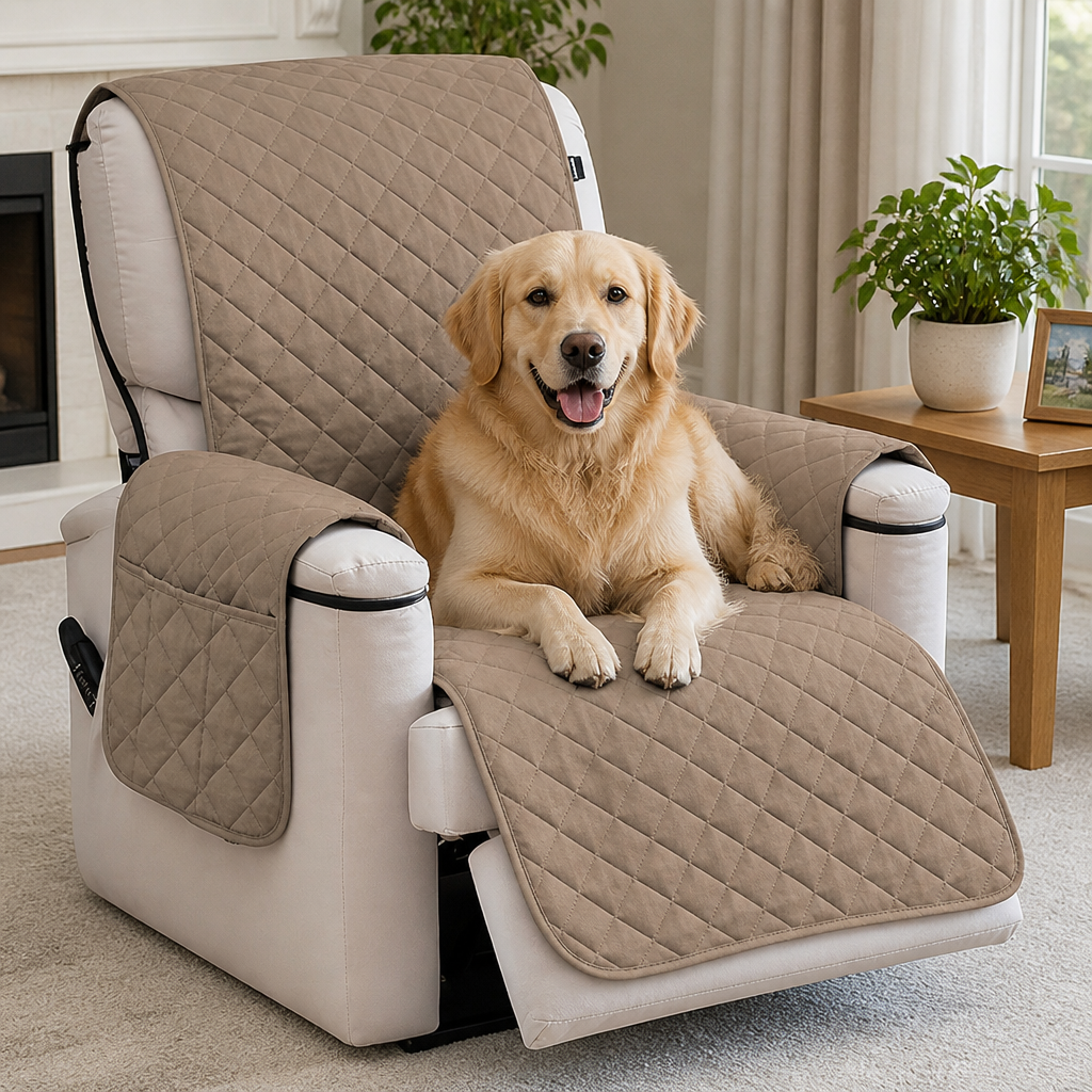 DogBedHouse Quilted Waterproof & Anti-Slip Recliner Cover (Side Pockets)