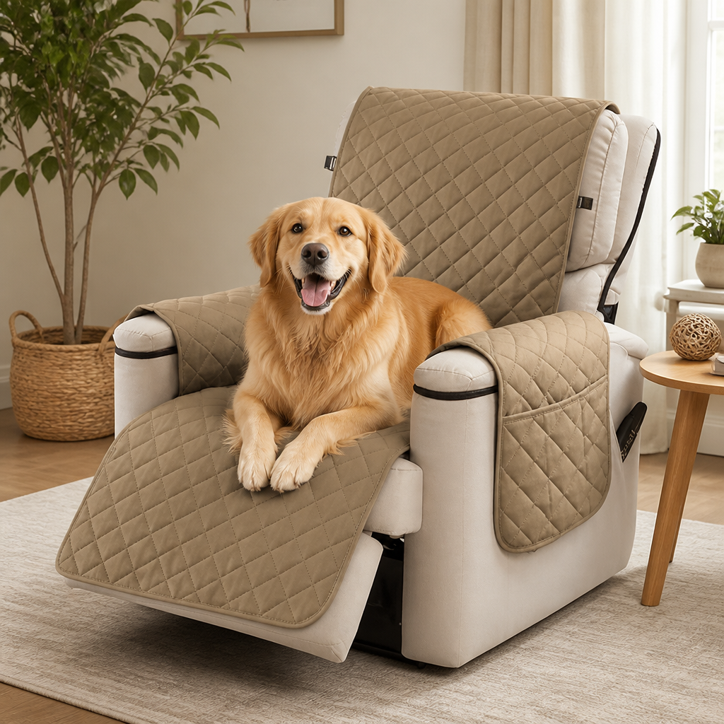 DogBedHouse Quilted Waterproof & Anti-Slip Recliner Cover (Side Pockets)