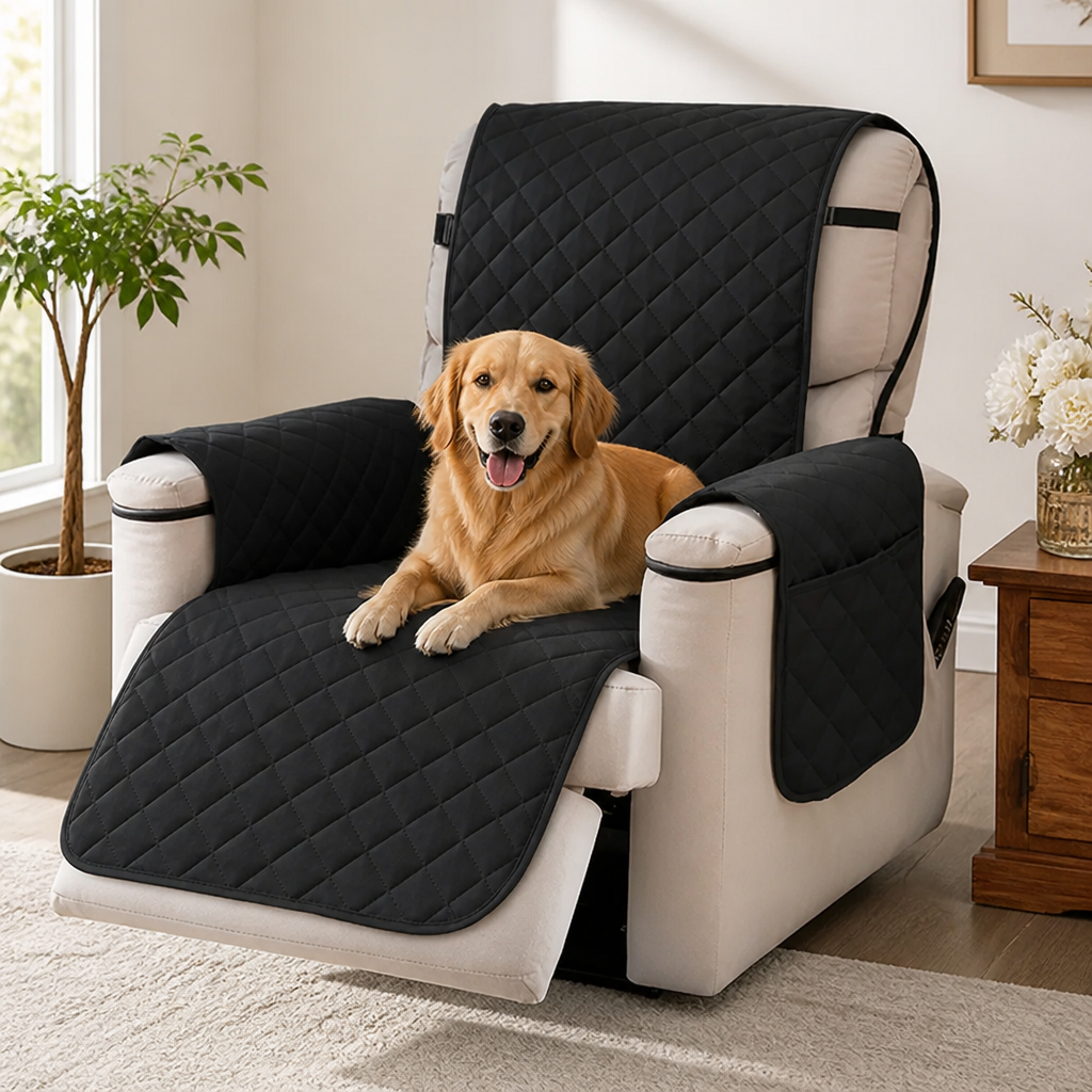 DogBedHouse Quilted Waterproof & Anti-Slip Recliner Cover (Side Pockets)