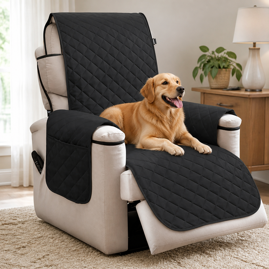 DogBedHouse Quilted Waterproof & Anti-Slip Recliner Cover (Side Pockets)