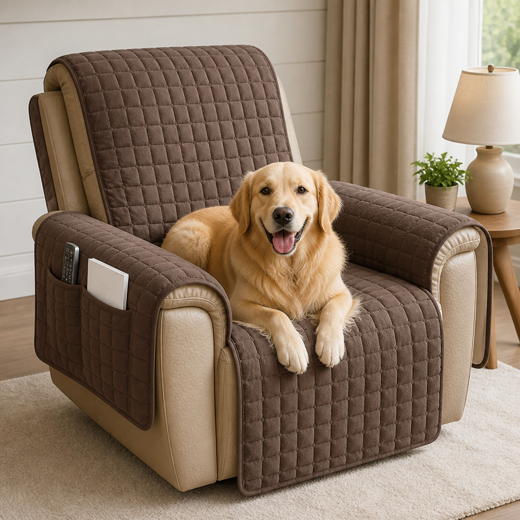 DogBedHouse Quilted Waterproof & Anti-Slip Recliner Cover (Side Pockets)