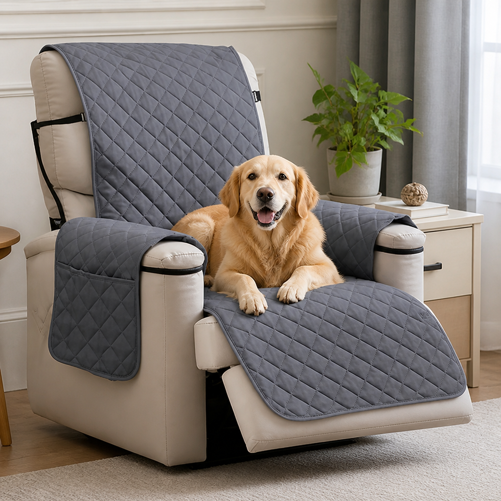 DogBedHouse Quilted Waterproof & Anti-Slip Recliner Cover (Side Pockets)