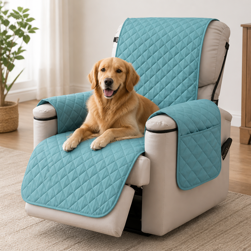 DogBedHouse Quilted Waterproof & Anti-Slip Recliner Cover (Side Pockets)