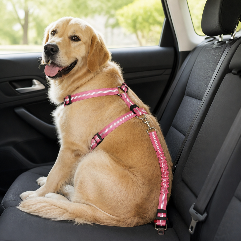 DogBedHouse Reflective & Adjustable Car Seat Leash (Quick-Release)