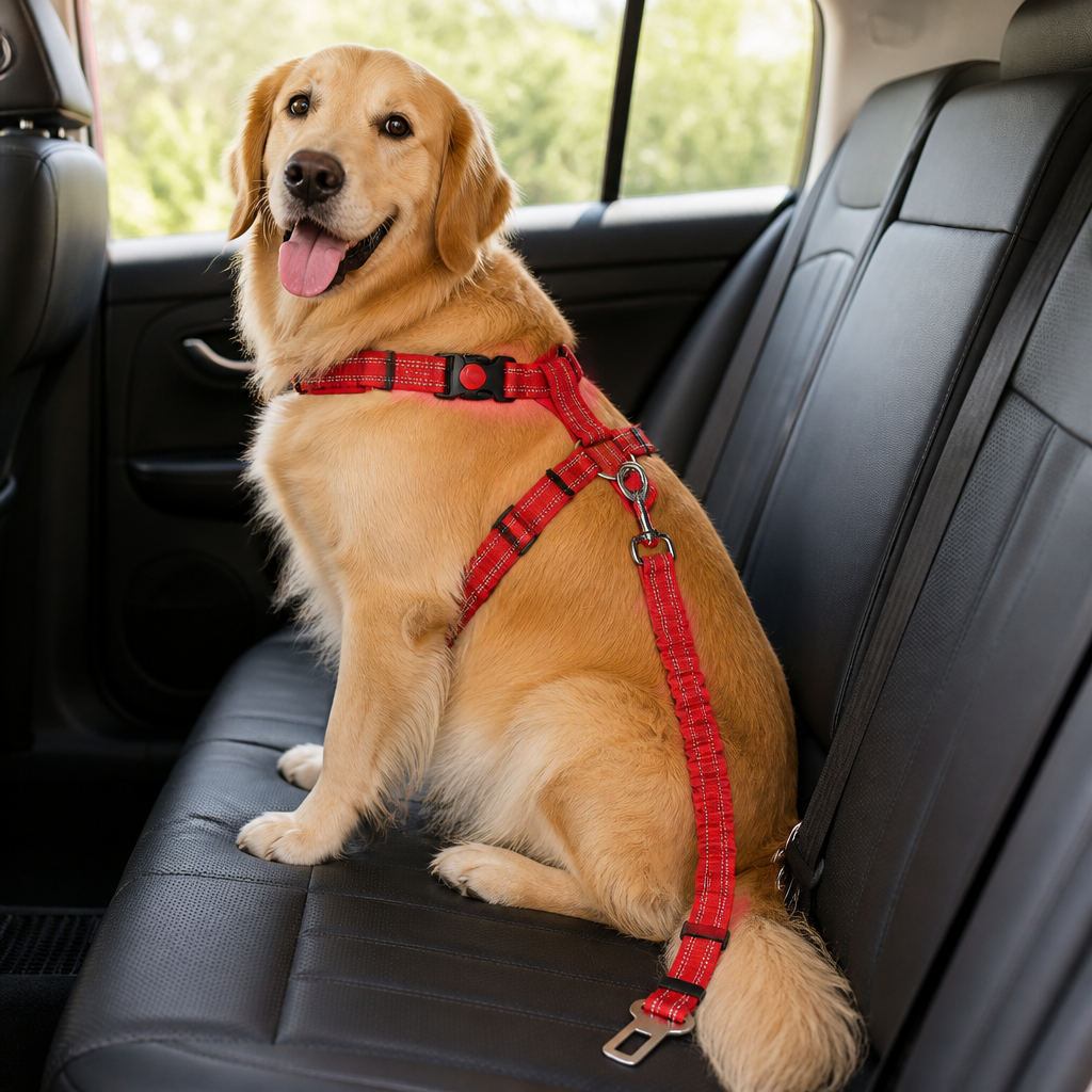 DogBedHouse Reflective & Adjustable Car Seat Leash (Quick-Release)