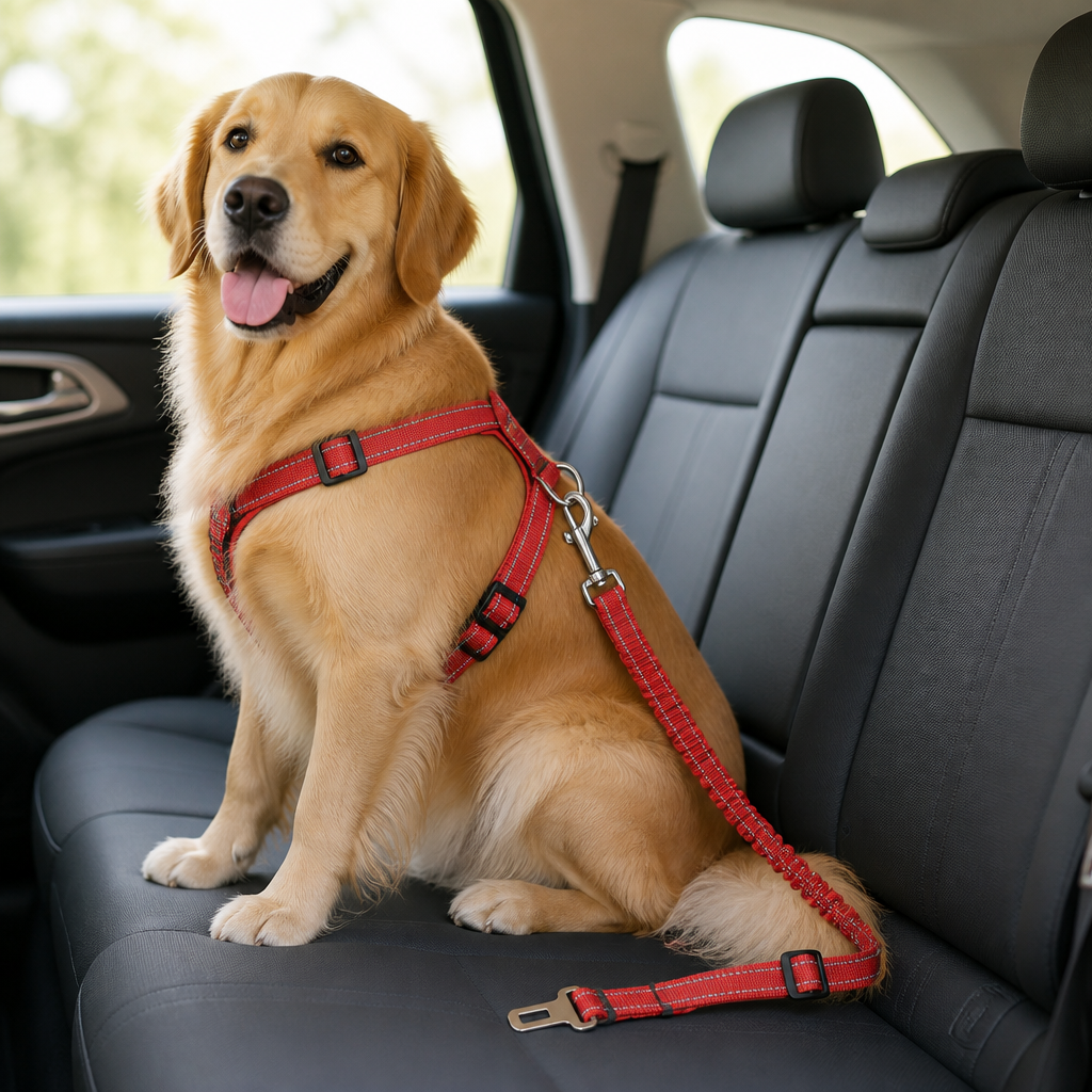 DogBedHouse Reflective & Adjustable Car Seat Leash (Quick-Release)