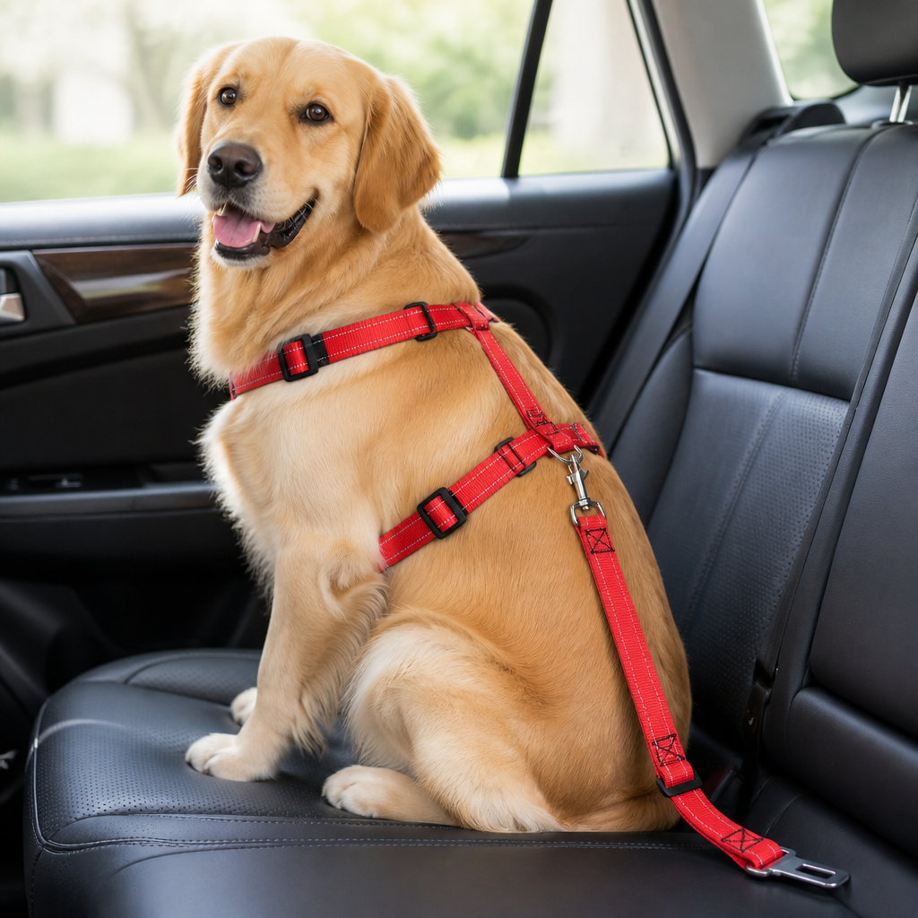 DogBedHouse Reflective & Adjustable Car Seat Leash (Quick-Release)