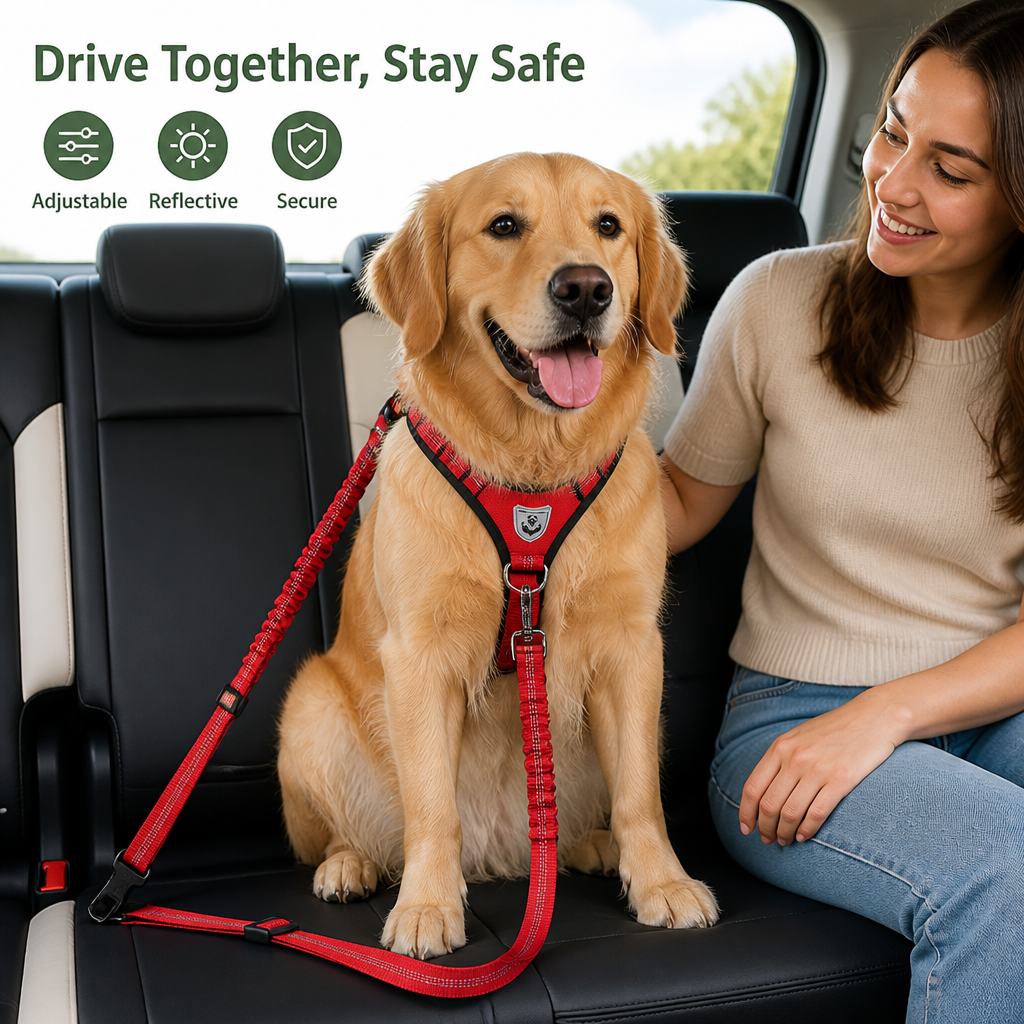 DogBedHouse Reflective & Adjustable Car Seat Leash (Quick-Release)