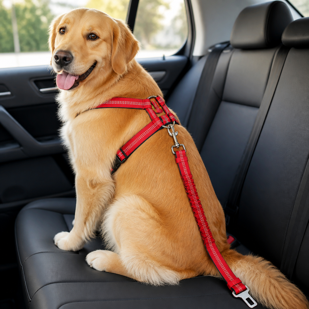 DogBedHouse Reflective & Adjustable Car Seat Leash (Quick-Release)