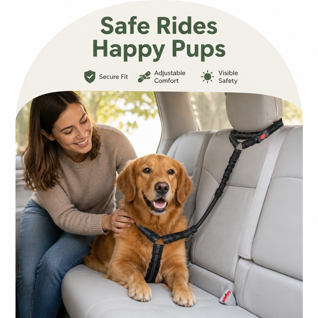 DogBedHouse Reflective & Adjustable Nylon Car Seat Belt (2-in-1)