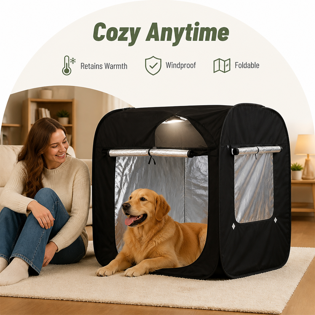 DogBedHouse Reflective Thermal Lining & Windproof Foldable Pet Tent