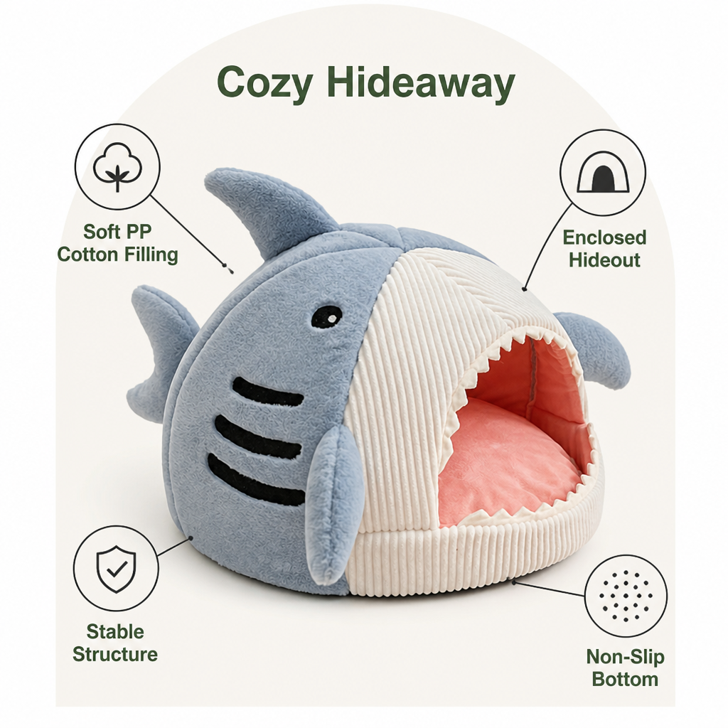 DogBedHouse Resilient PP Cotton & Non-Slip Enclosed Cat Bed