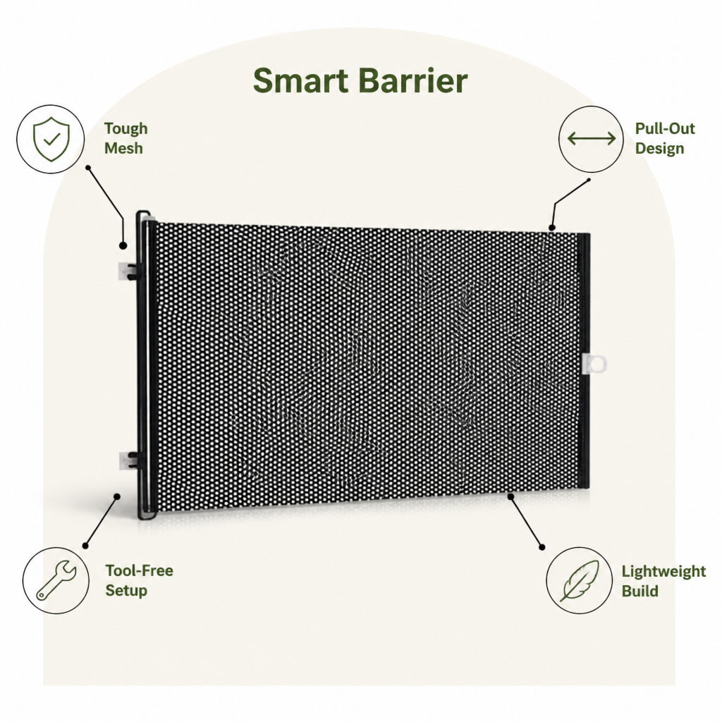 DogBedHouse Retractable See-Through Mesh Pet Gate (Tool-Free)